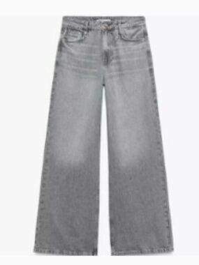 Zara Wide Leg Jeans Washed Gray High Rise Sz 0/EU 32
